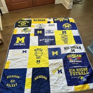 Michigan Wolverines Patchwork Quilt - Blue and Yellow